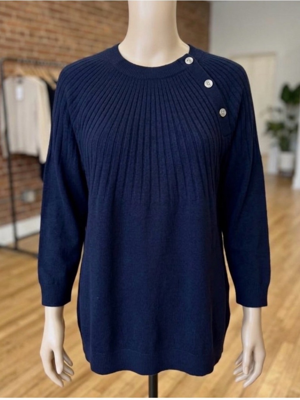 🛍️Talbots Dark Blue Knit Sweater with Silver Buttons